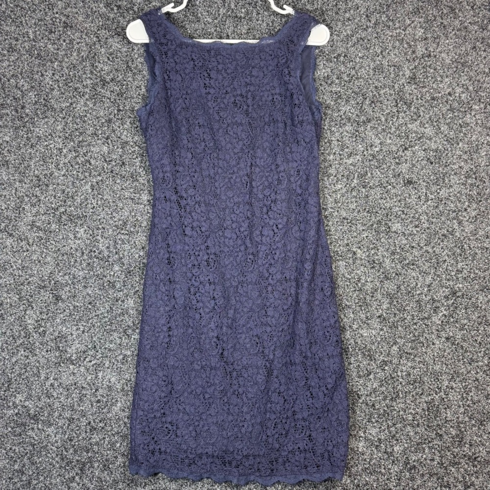 Adrianna Papell Navy‎ Lace Sheath Dress Zipper Front Sleeveless Knee Length  12